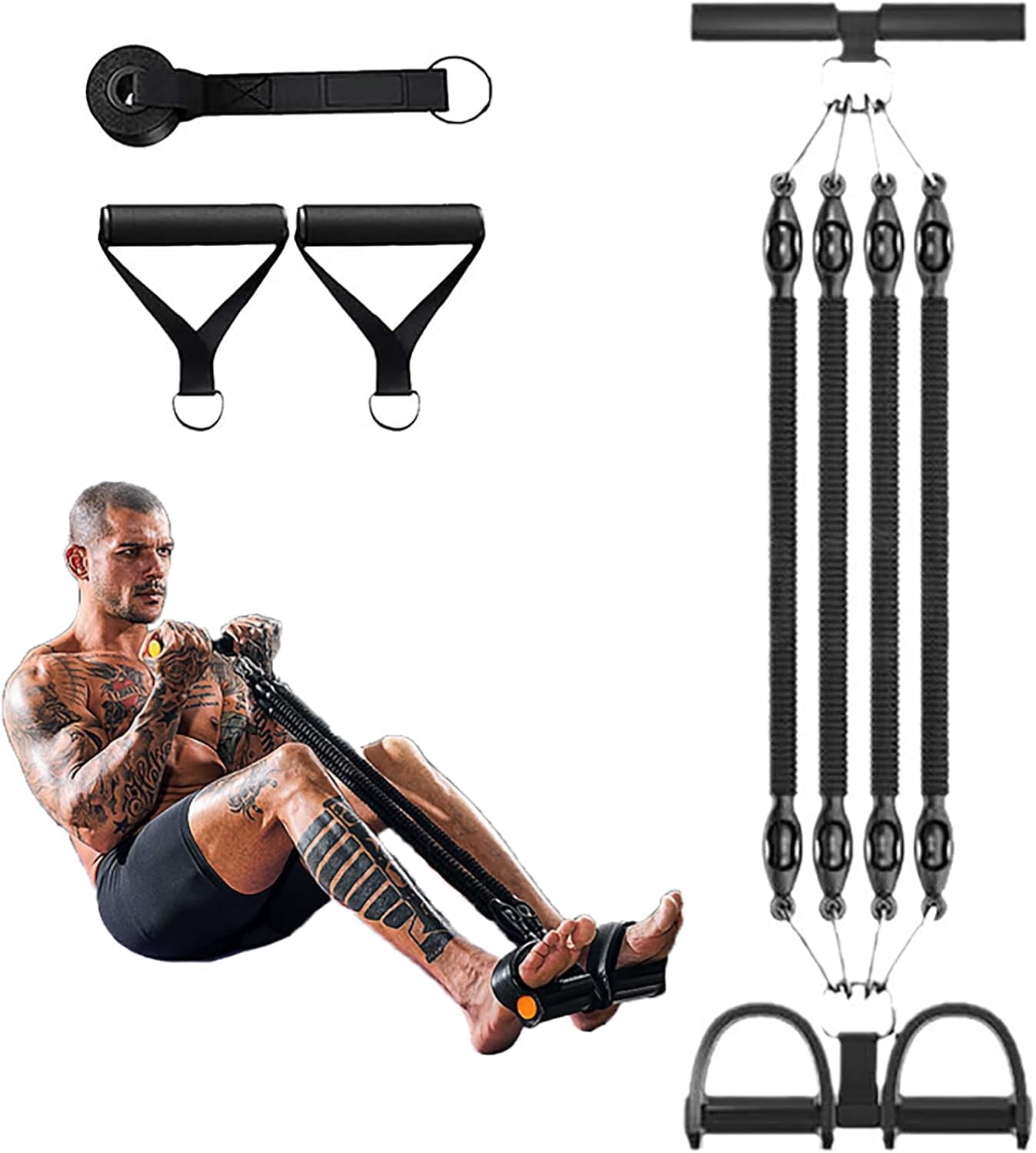 Pedal Resistance Band for Men & Women, 4 Tube Foot Pedal Puller with Handles, Elastic Resistance Bands for Legs, Abs & Full Body Workout, Sit Up Exercise Equipment for Home Gym, Pilates