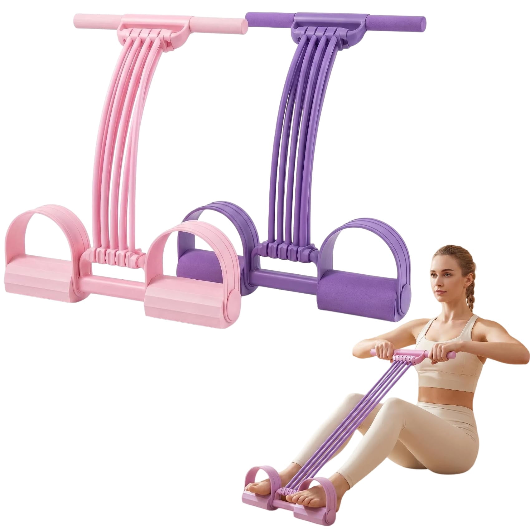 Pedal Resistance Band with Handle, 3-in-1 8 Tube Adjustable Resistance Bands for Full Body Workout, Chest Expander & Back Exercise