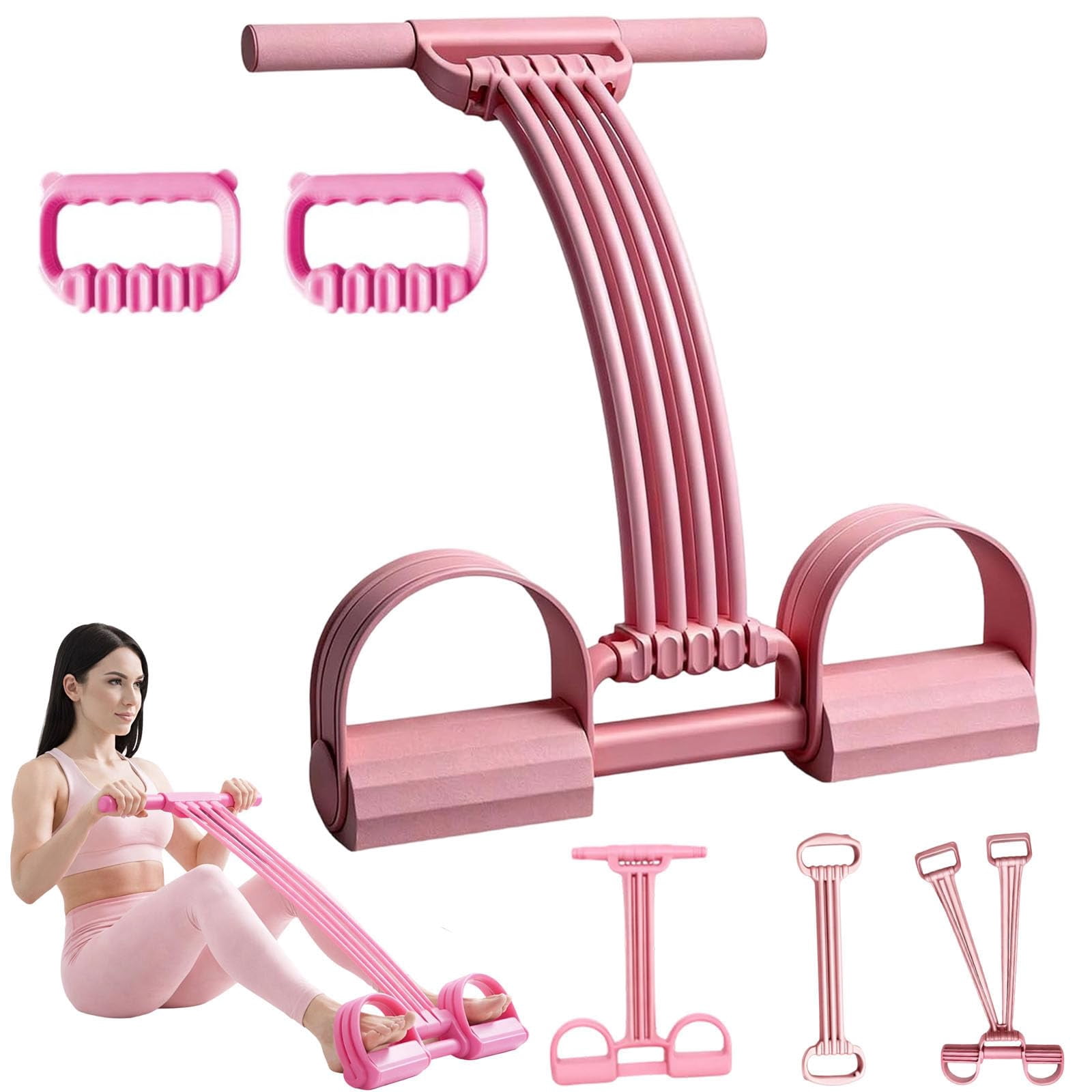 Pedal Resistance Band with Handle – 8‑Tube Detachable 3‑in‑1 Foot Pedal Resistance Trainer for Back Stretch, Chest Expand, Leg Pull, Home Gym