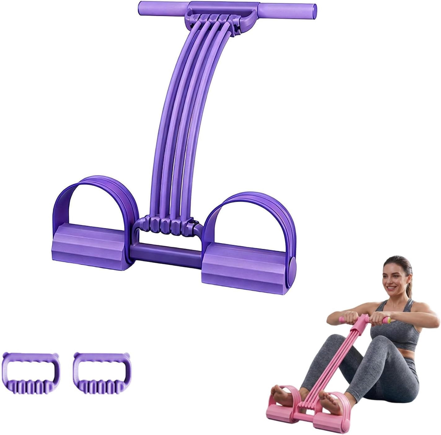 Pedal Resistance Band with Handle, 8 Tube Latex Exercise Band for Foot Pedal Pull, Back Stretch and Chest Expansion