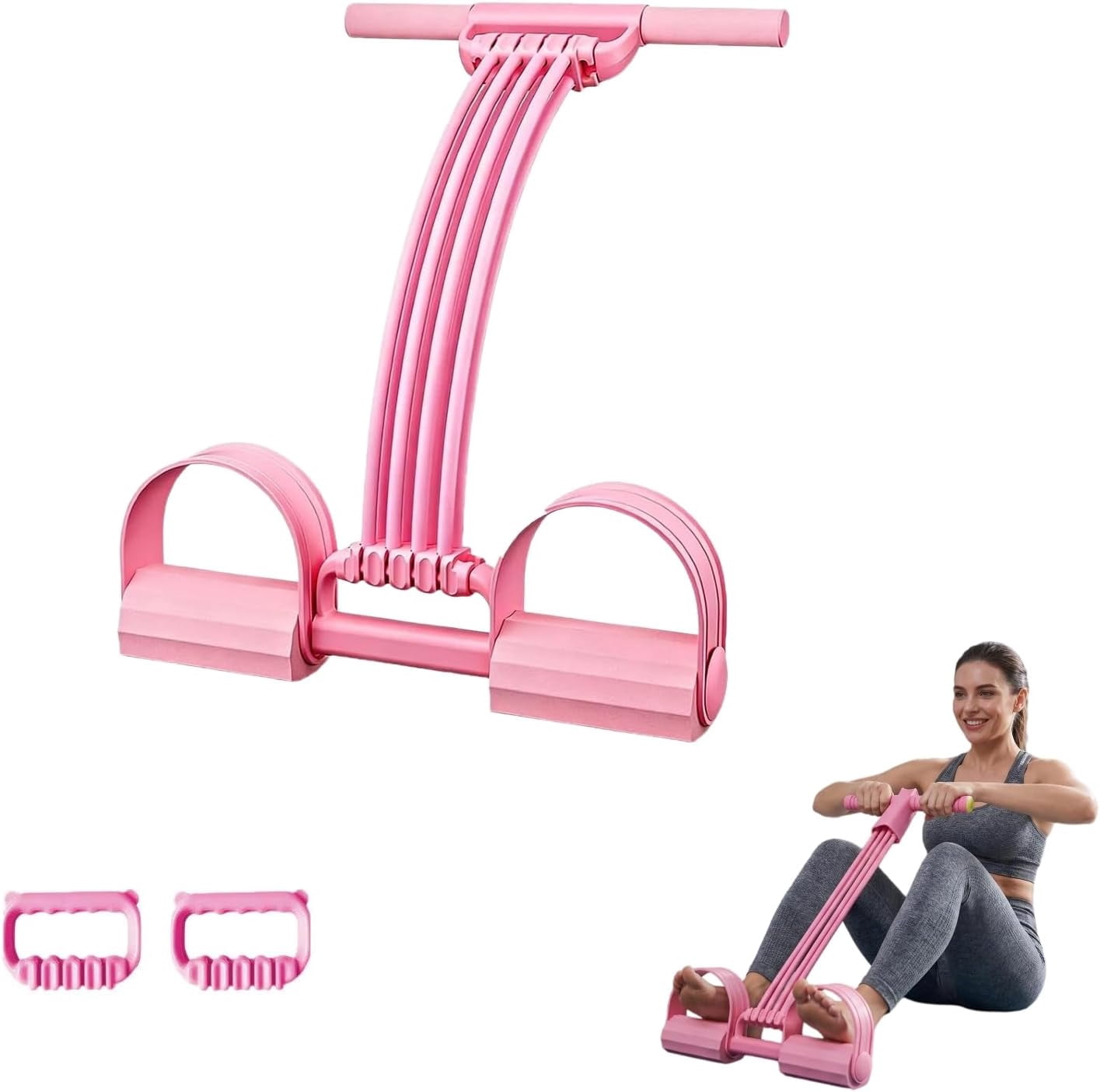 Pedal Resistance Band with Handle, 8 Tube Latex Exercise Band for Foot Pedal Pull, Back Stretch and Chest Expansion