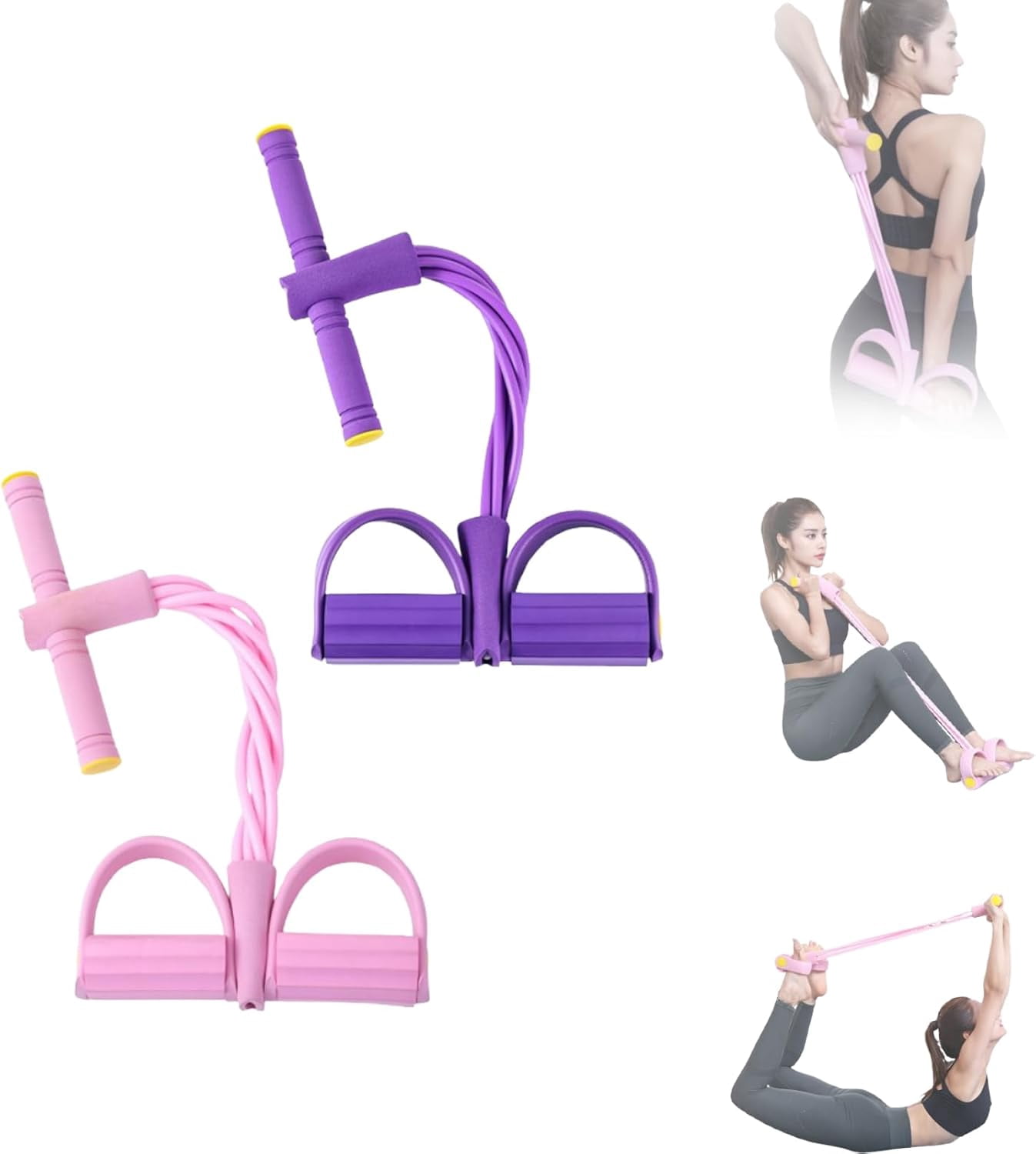 Pedal Resistance Band with Handle, Upgraded 6-Tube Elastic Pull Rope for Abdomen & Waist Slimming. Durable Home Gym Equipment for Full Body Training.