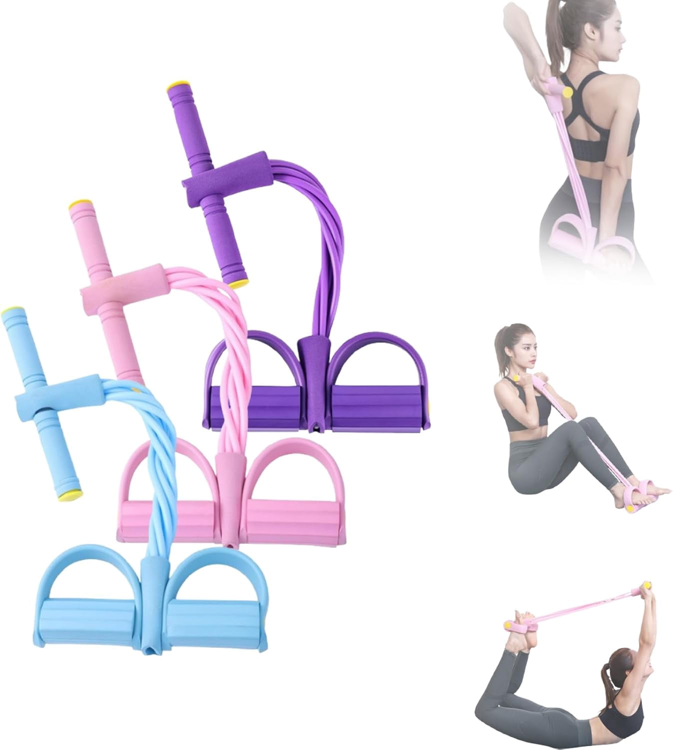 Pedal Resistance Band with Handle, Upgraded 6-Tube Elastic Pull Rope for Abdomen & Waist Slimming. Durable Home Gym Equipment for Full Body Training.