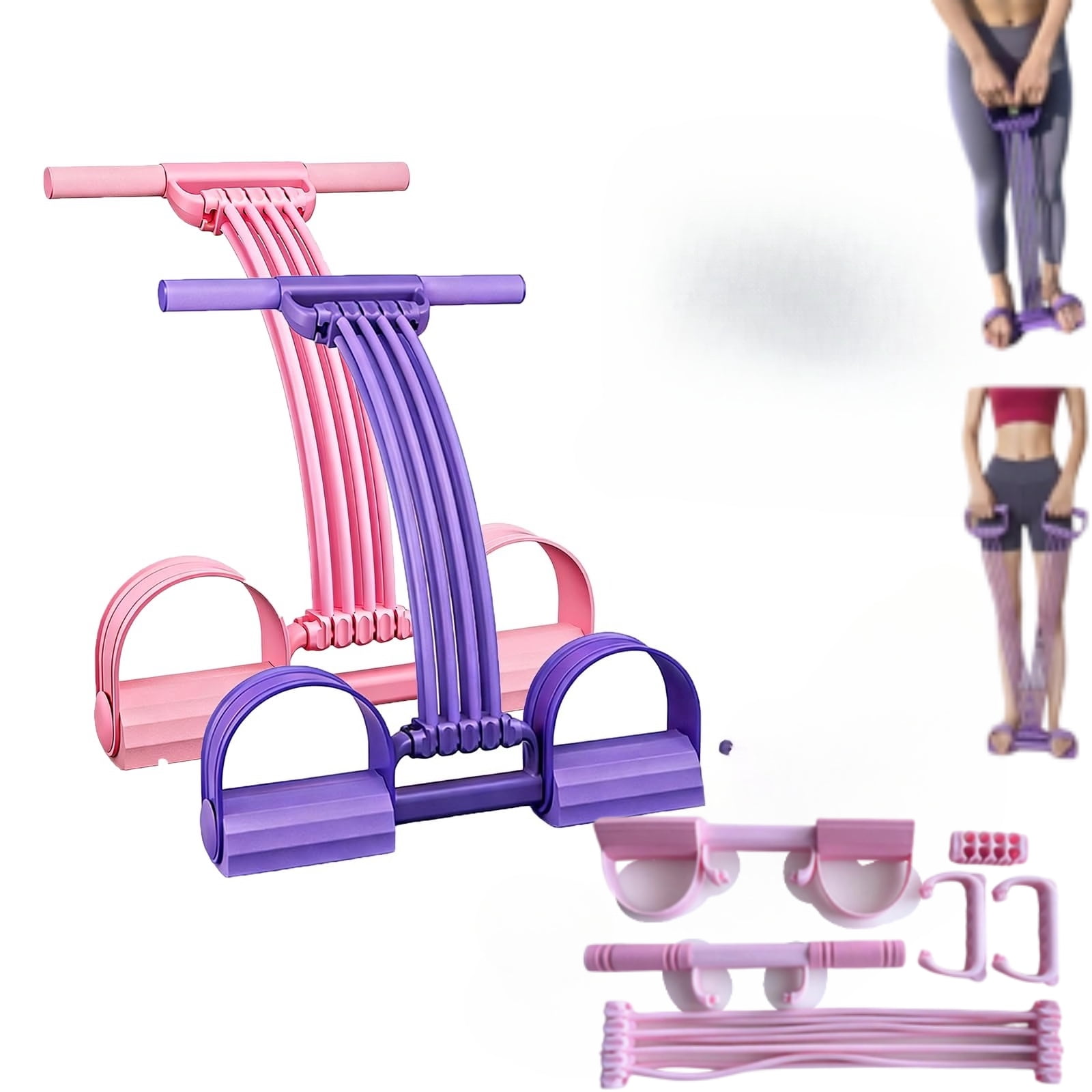 Pedal Resistance Band with Handle – Upgraded 8‑Tube Exercise Band, 3‑in‑1 Foot Pedal Puller, Back Stretch & Chest Expander for Full Body Workout