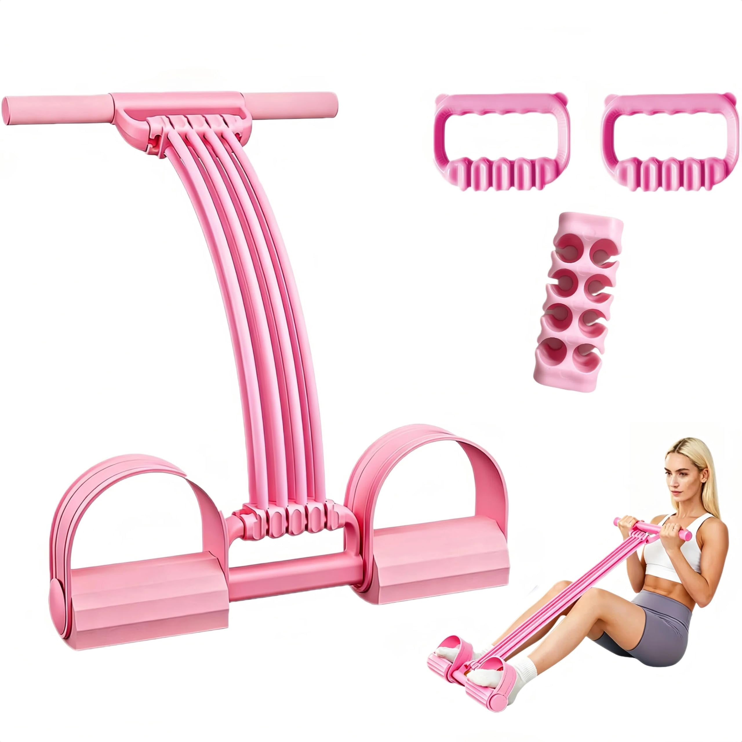 Pedal Resistance Band with Handle, Upgraded 8-Tube Multifunction Foot Resistance Bands for Back Stretch, Portable Fitness