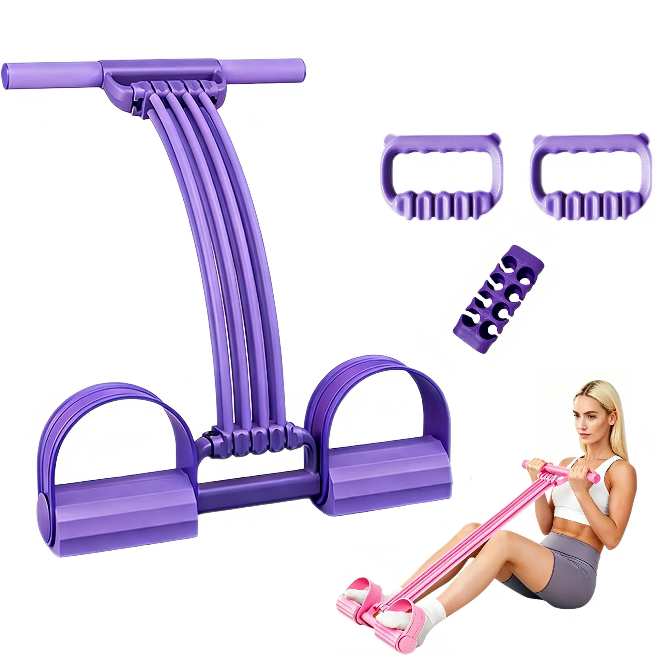 Pedal Resistance Band with Handle, Upgraded 8-Tube Multifunction Foot Resistance Bands for Back Stretch, Portable Fitness