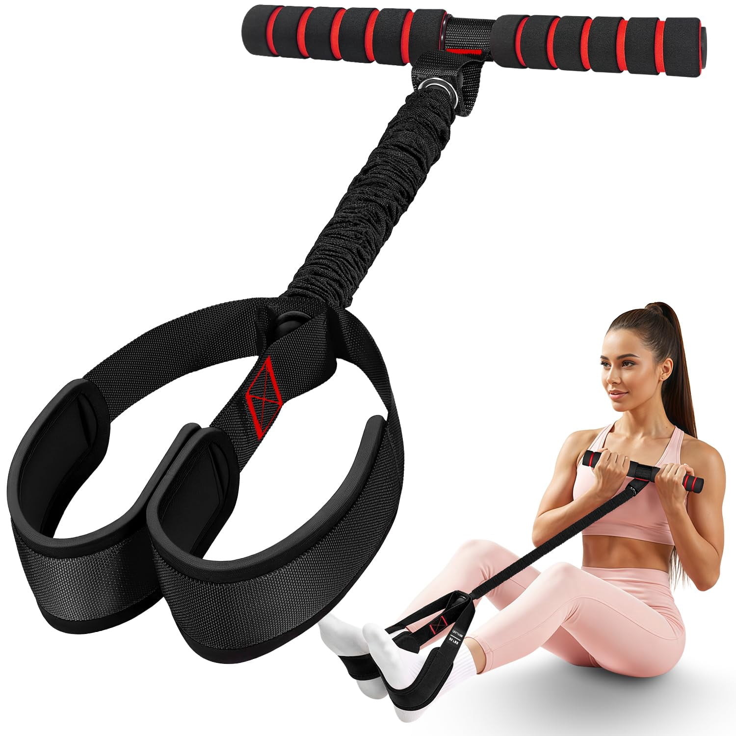 Pedal Resistance Band with Handles, 55/75LBS Women Exercise Band for Full Body Training, Core, Legs, Glutes, Arms & Sit Up Equipment