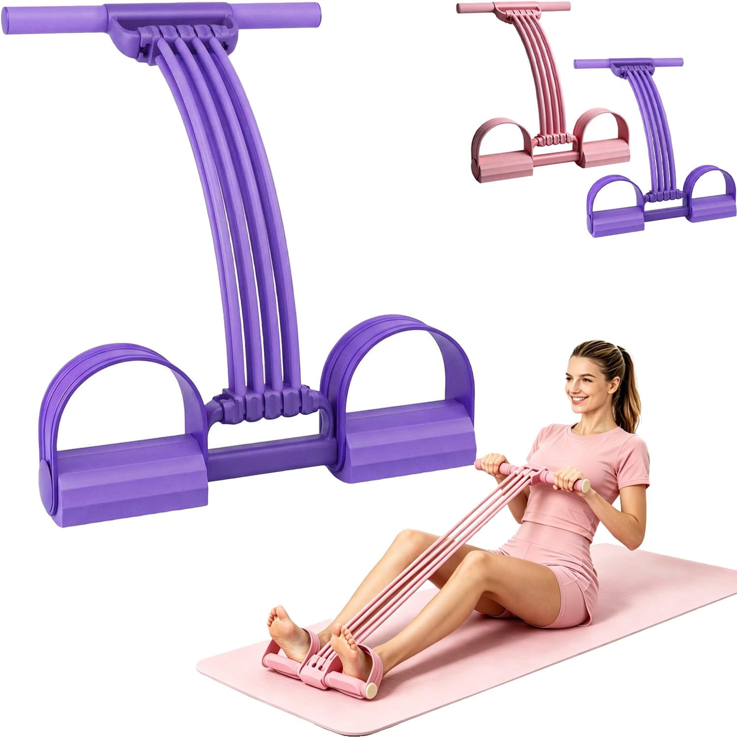 Pedal Resistance Bands with Handles, 2026 Upgraded 8 Tube Natural Rubber Multifunction Tension Rope for Full Body Workout, Manual Tension Training Pedal