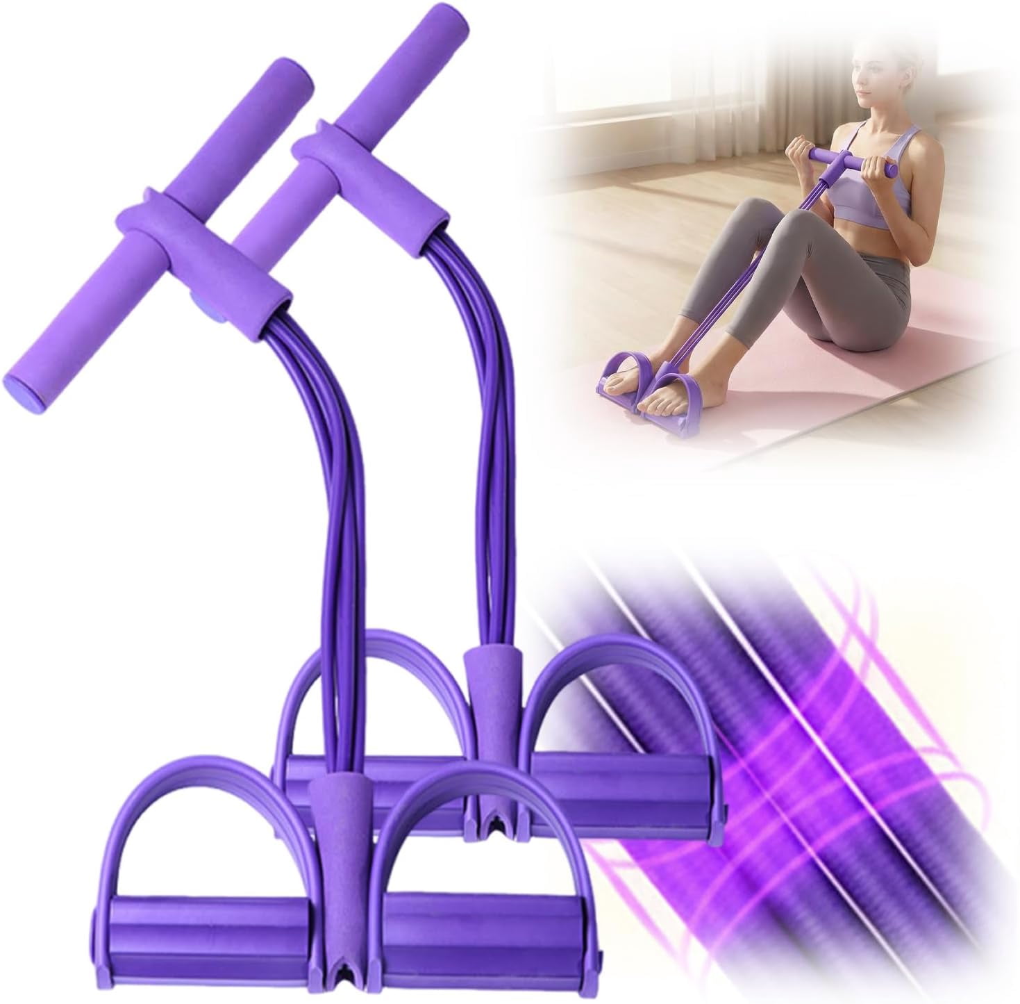 Pedal Resistance Bands with Handles - 4-tube natural rubber design, adjustable intensity for full-body workouts, perfect for arms, legs, waist, and home fitness