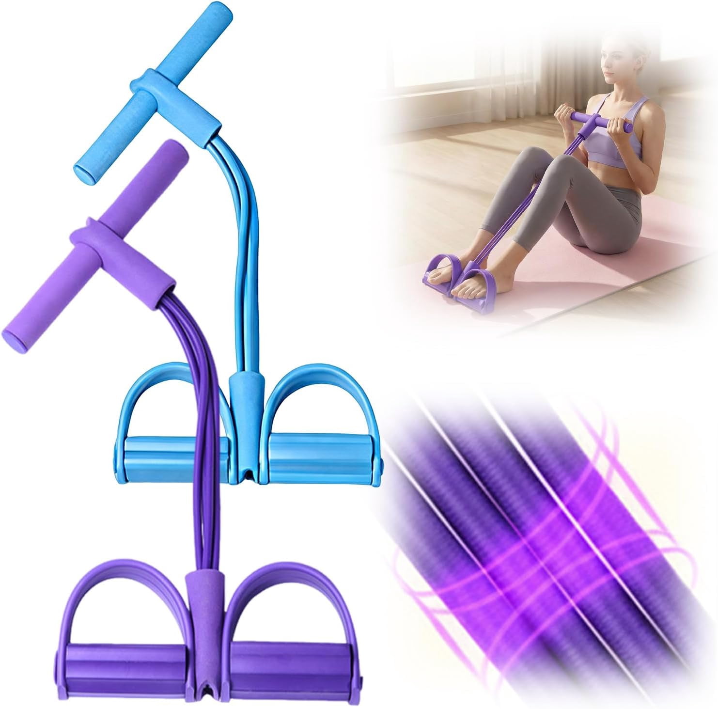 Pedal Resistance Bands with Handles - 4-tube natural rubber design, adjustable intensity for full-body workouts, perfect for arms, legs, waist, and home fitness