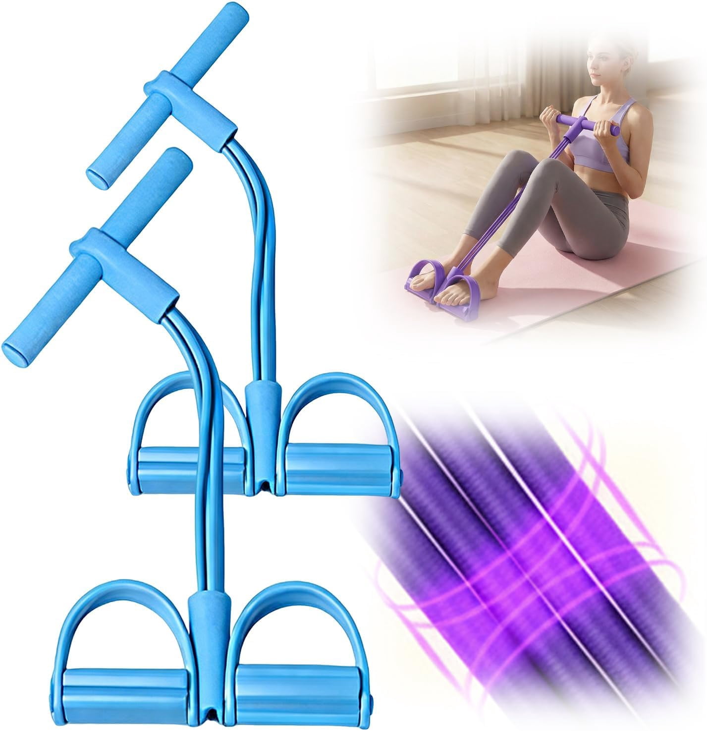 Pedal Resistance Bands with Handles - 4-tube natural rubber design, adjustable intensity for full-body workouts, perfect for arms, legs, waist, and home fitness