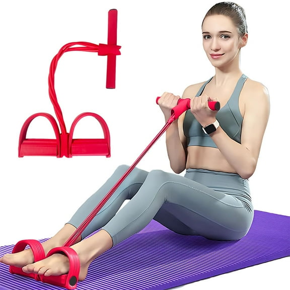 Pedal Resistance Bands with Handles, Durable 4-Tubes Multifunction Pedal Resistance Band, Natural Rubber Foot Pedal Resistance Bands, Fitness Resistance Bands for Abdomen, Waist, Arm, Leg (Red)