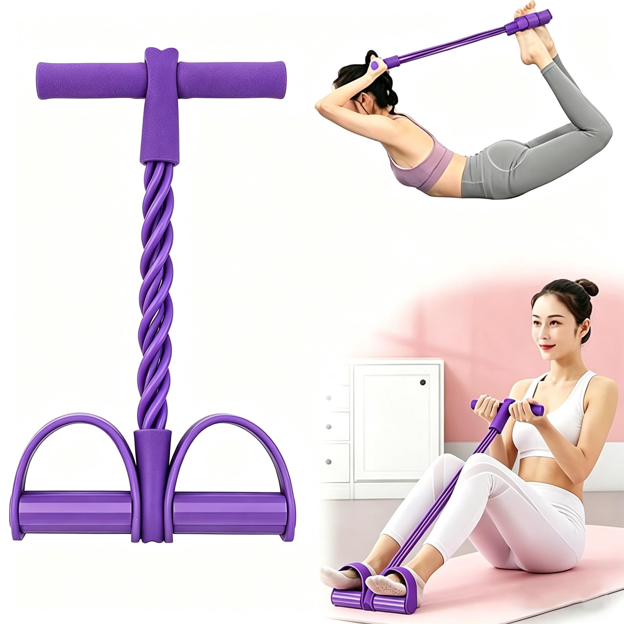 Pedal Resistance Bands with Handles, Multi-Function Tension Rope Band & Pedal Puller Resistance Band for Abdomen/Waist/Arm/Leg Stretching Slimming Training