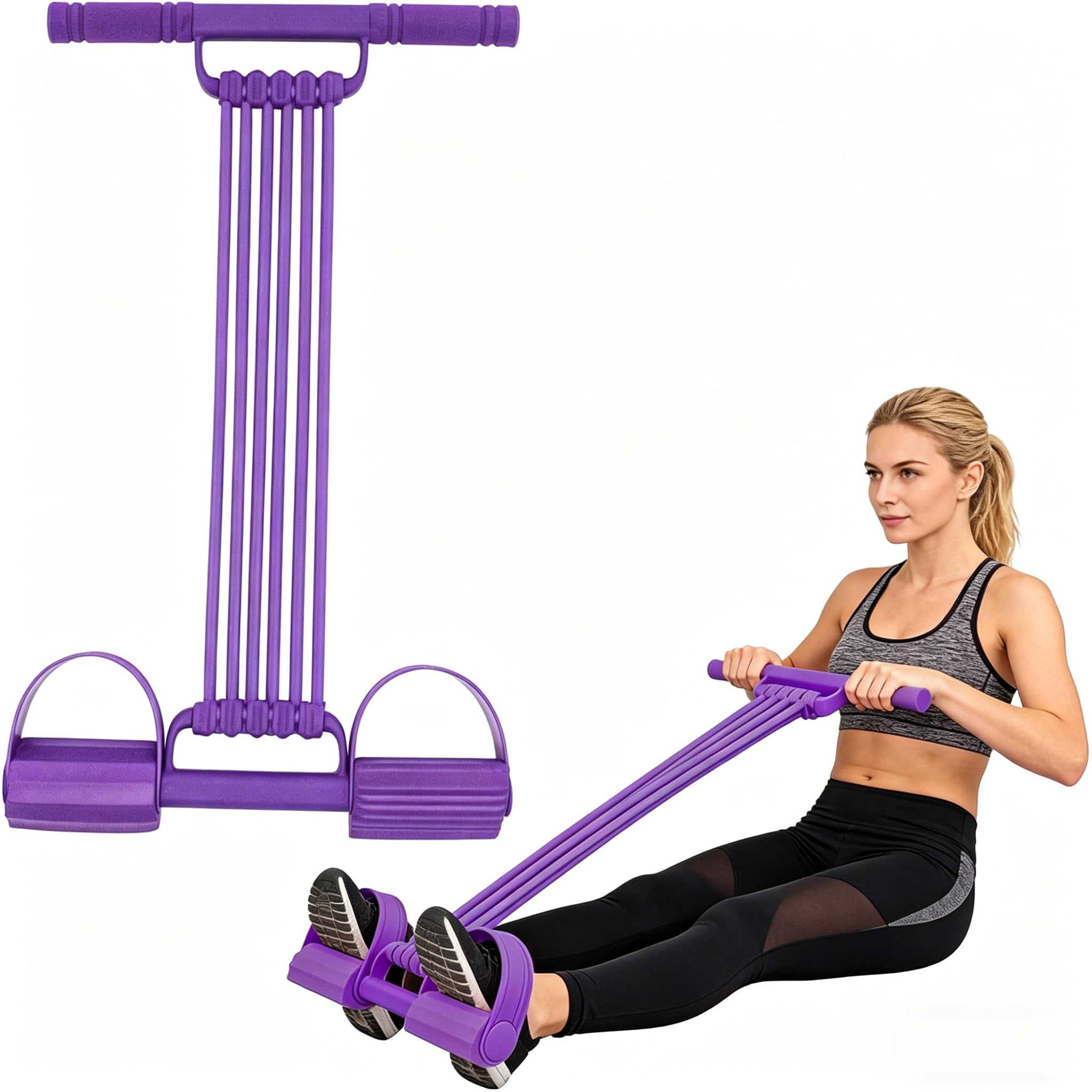Pedal Resistance Bands with Handles, Multi-Function Tension Rope Band & Pedal Puller Resistance Band for Abdomen/Waist/Arm/Leg Stretching Slimming Training