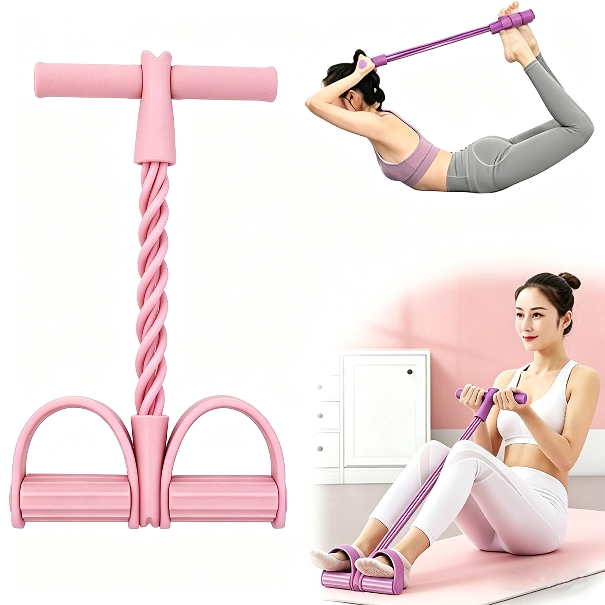 Pedal Resistance Bands with Handles, Multi-Function Tension Rope Band & Pedal Puller Resistance Band for Abdomen/Waist/Arm/Leg Stretching Slimming Training