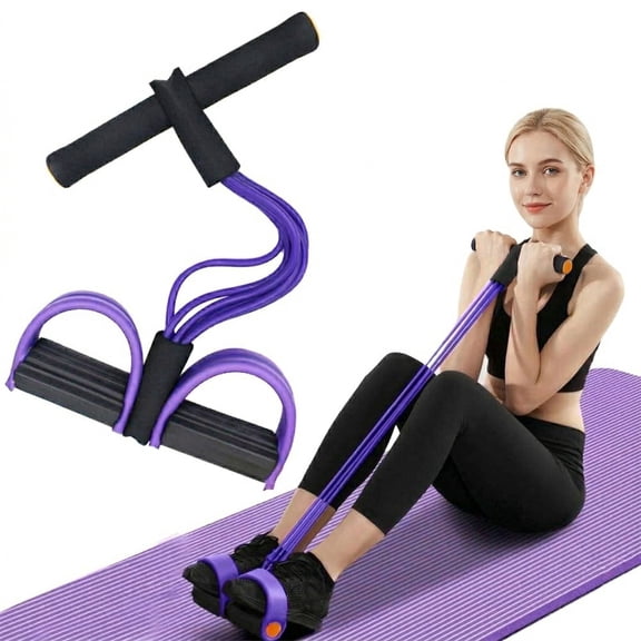 Pedal Resistance Bands with Handles, 6-Tube Natural Rubber Foot Pedal Exercise Band for Abdomen Waist Arm Leg Stretching Training, Purple