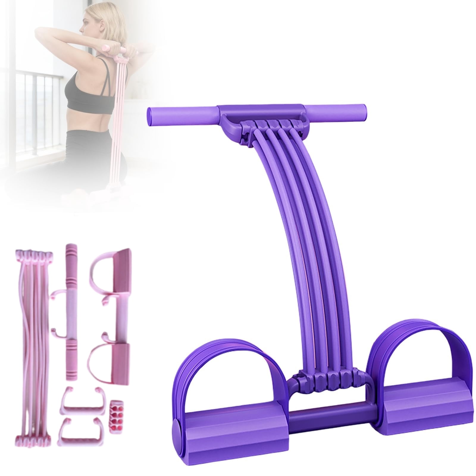 Pedal Resistance Bands with Handles, Multifunction Elastic Tension Rope Exercise Equipment for Yoga, Stretching and Full Body Workout