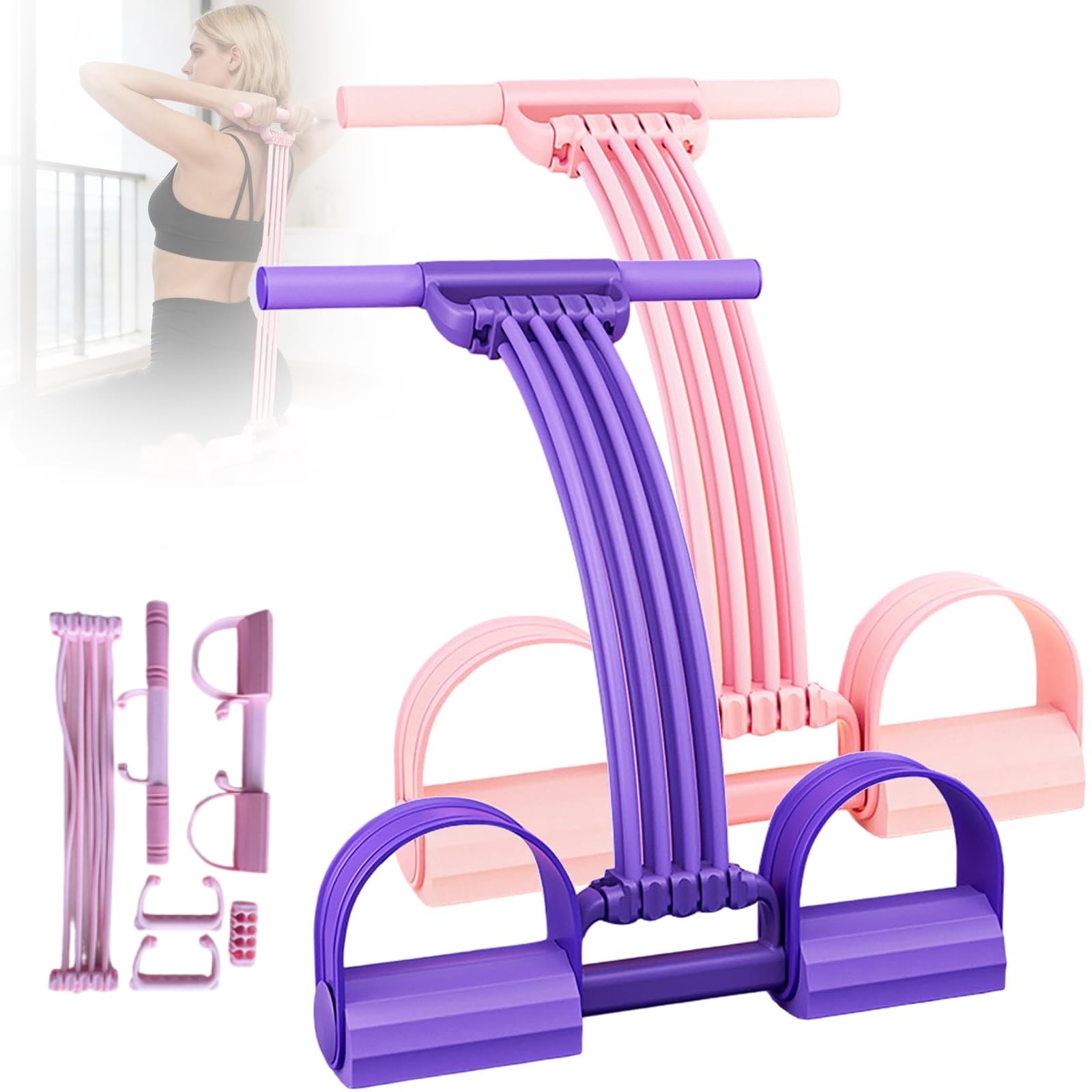 Pedal Resistance Bands with Handles, Multifunction Elastic Tension Rope Exercise Equipment for Yoga, Stretching and Full Body Workout
