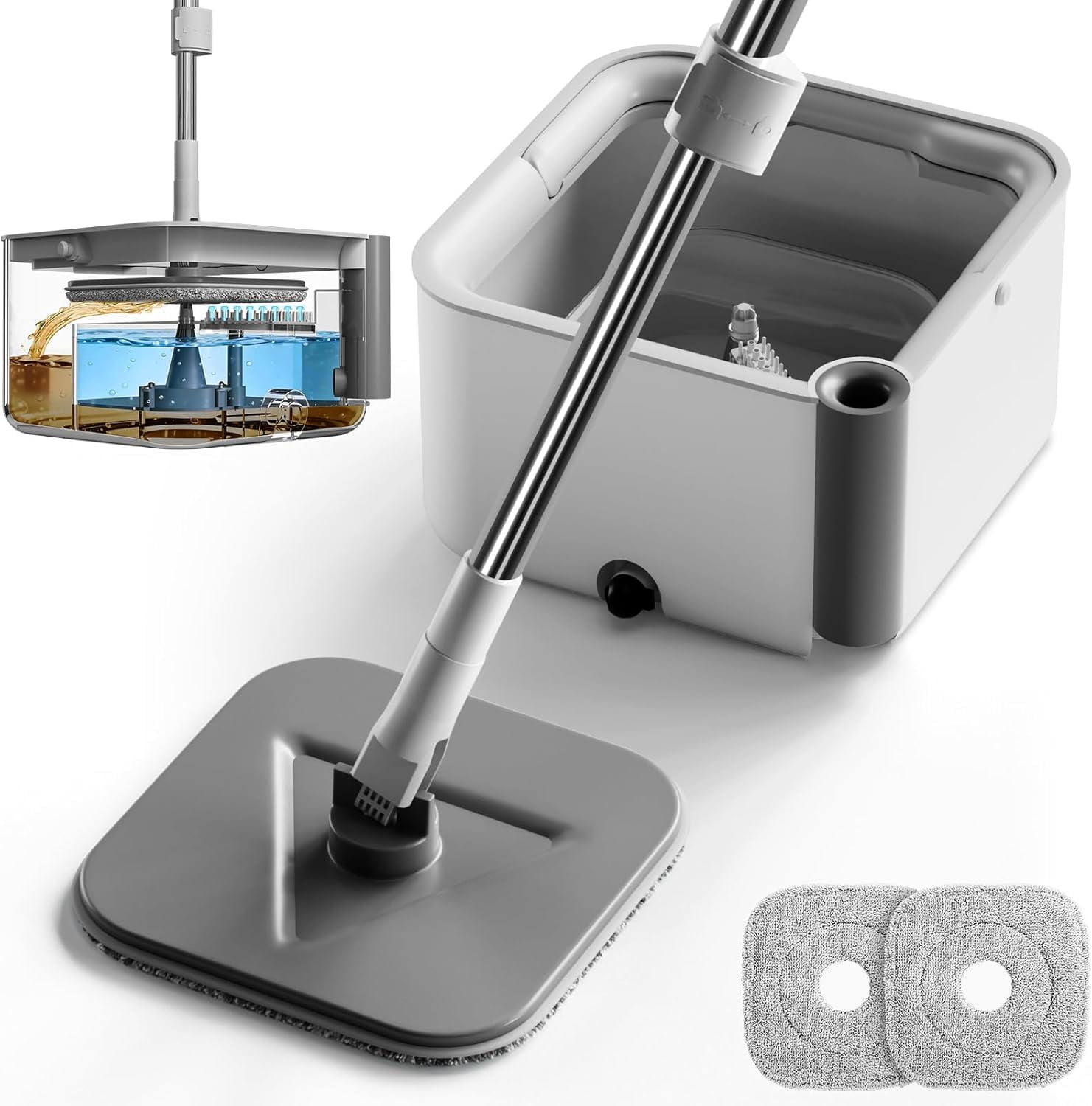 Pedal Spin Mop and Bucket with Wringer Set,EasyWring Microfiber Mop with 3 Mop Pads,360 ° Spinning Floor Cleaning System - Home & Office
