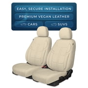Pedali Strada Vegan Leather Seat Covers with Headrest Covers, 2-Piece, Tan, Airbag Compatible, Extra Padding for Most Cars, SUVs and Crossovers