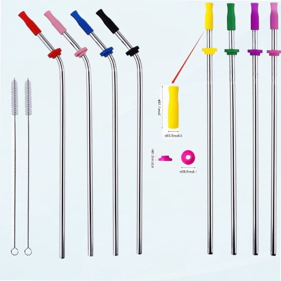 Pedaxi Reusable Straws with Silicone Tips and Buckle, 10.5", 10 Set