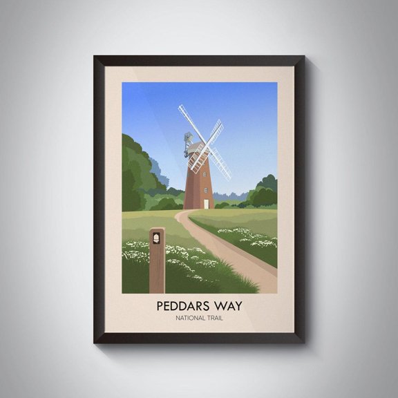 Peddars Way National Trail Norfolk Coast Path Windmill Decor, Unframed Paper Poster 8x10in