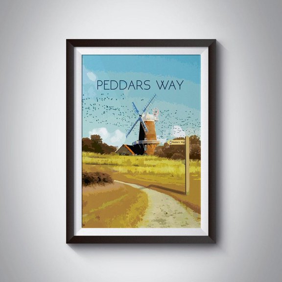 Peddars Way National Trail Norfolk Coast Windmill Decor, Unframed Paper Poster 8x10in