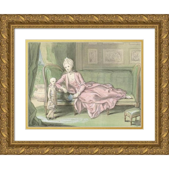 Peder Als 14x11 Gold Ornate Wood Frame and Double Matted Museum Art Print Titled - Third Draft of Painting by Caroline Mathilde and Frederik (1771)