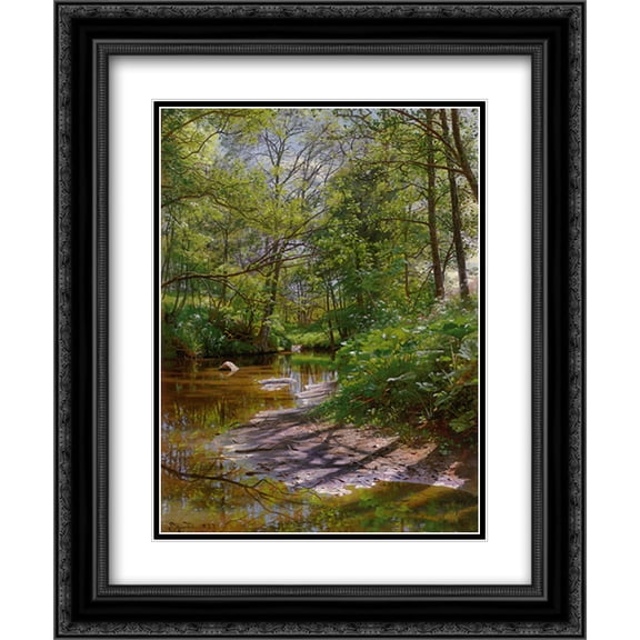 Peder Mork Monsted 2x Matted 20x24 Black Ornate Framed Art Print 'A River Landscape'