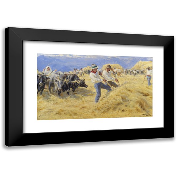 Peder Severin Krøyer 14x10 Black Modern Framed Museum Art Print Titled - Threshing in the Abruzzi. Civity of Antino (1890)