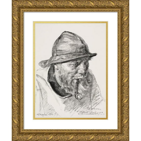 Peder Severin Krøyer 15x18 Gold Ornate Wood Frame and Double Matted Museum Art Print Titled - Head of a Skagen Fishing (1893 - 1894)