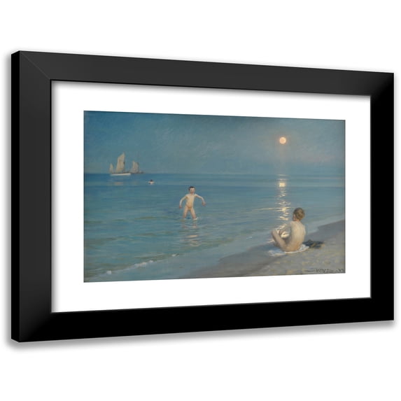 Peder Severin Krøyer 18x13 Black Modern Framed Museum Art Print Titled - Boys Bathing at Skagen. Summer Evening