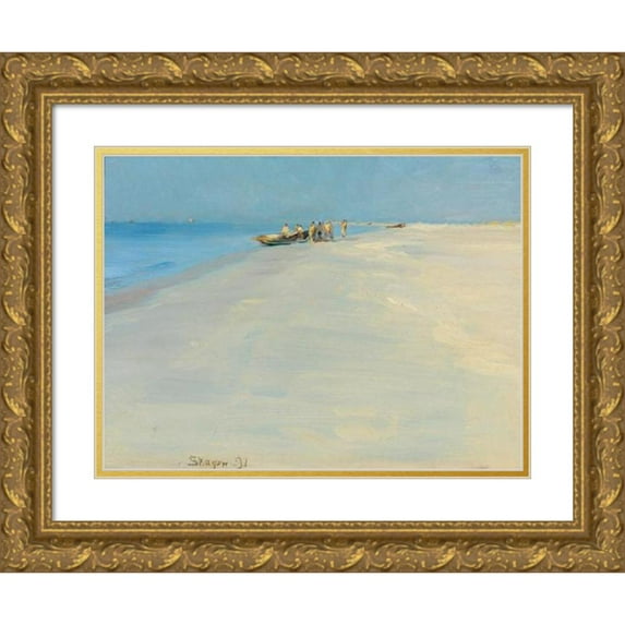 Peder Severin Krøyer 18x14 Gold Ornate Wood Frame and Double Matted Museum Art Print Titled - Fishermen on the Beach at Skagen (1891)