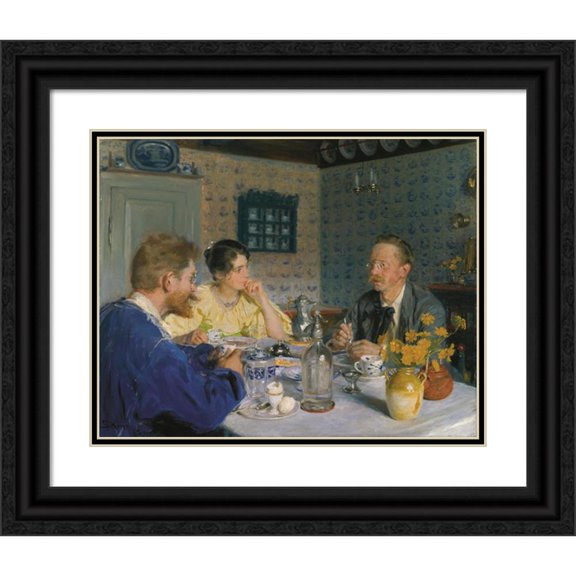 Peder Severin Krøyer 24x20 Black Ornate Framed Double Matted Museum Art Print Titled: A Breakfast. the Artist, His Wife and the Writer Otto Benzon (1893)