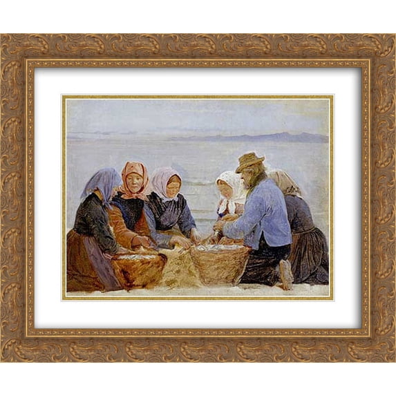 Peder Severin Kroyer 2x Matted 24x20 Gold Ornate Framed Art Print 'Mujeres y pescadores de Hornbaek'
