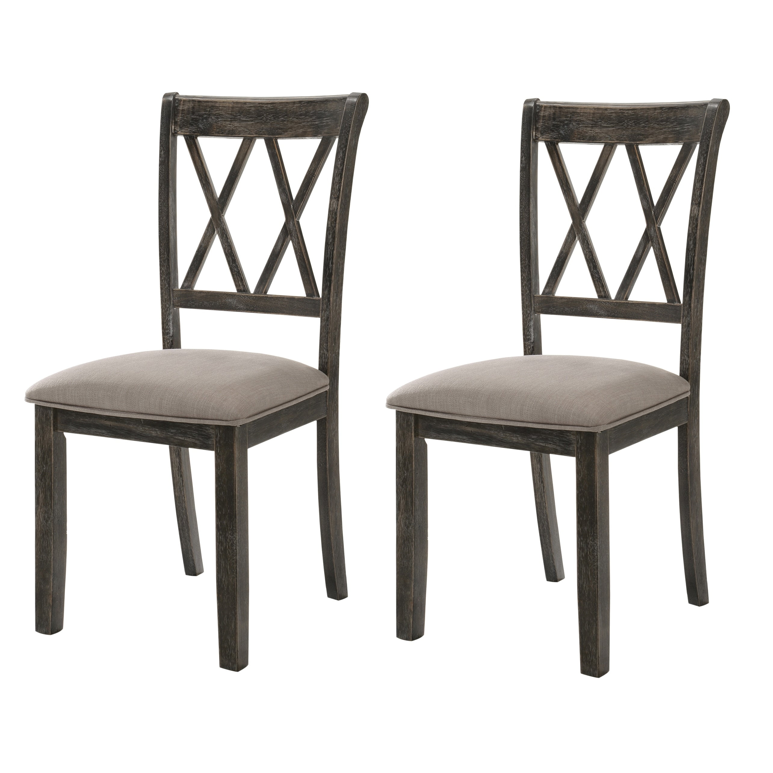 Weathered Gray Linen Upholstered Side Chair with Cross Back Design