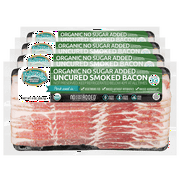 Pedersons Farms, Organic No Sugar Added Uncured Smoked Bacon (4 Packages, 8 Ounces Each)
