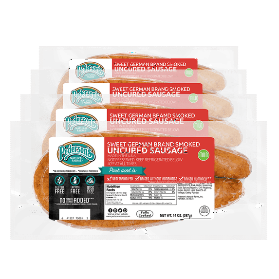 Pedersons Farms, Sweet German Brand Smoked Rope Sausage (4 Packages, 14 oz. each)
