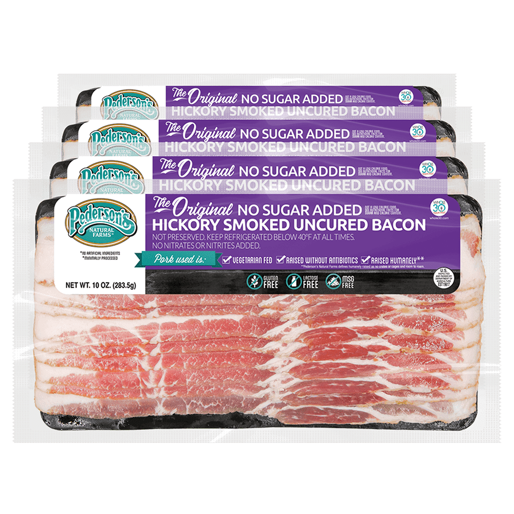 Pedersons Farms, The Original No Sugar Hickory Smoked Uncured Bacon (4 Packages, 10 oz. each)