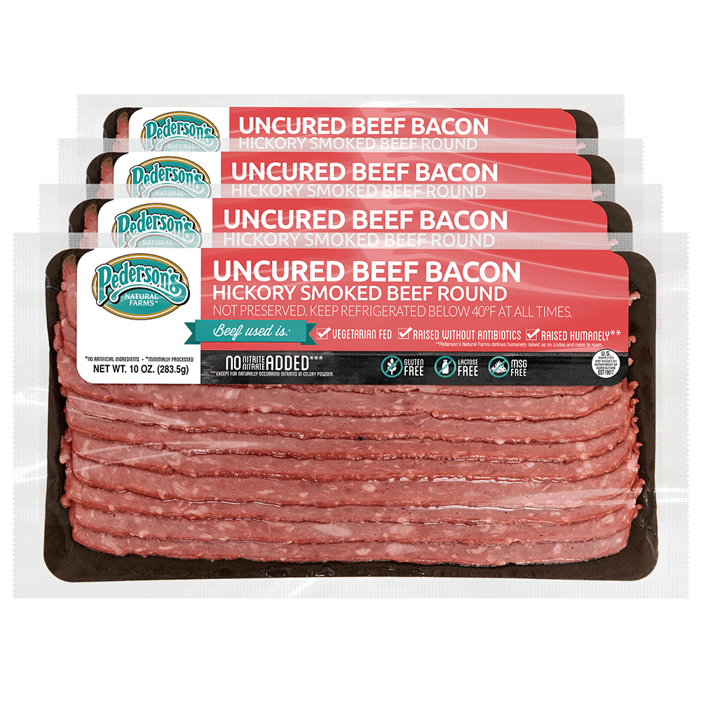 Pedersons Natural Farms, Chopped and Formed Beef Bacon, Hickory Smoked