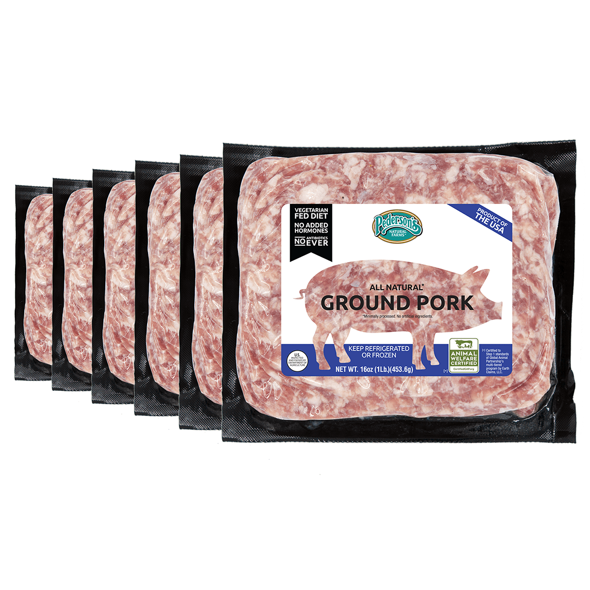 Pedersons Farms, Ground Pork (6 Packages, 16 Ounces Each)