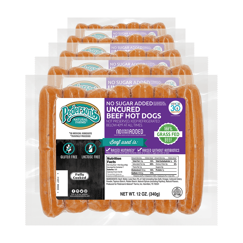 Pedersons Natural Farms, No Sugar Uncured Beef Hot Dogs, 100 Grass Fed