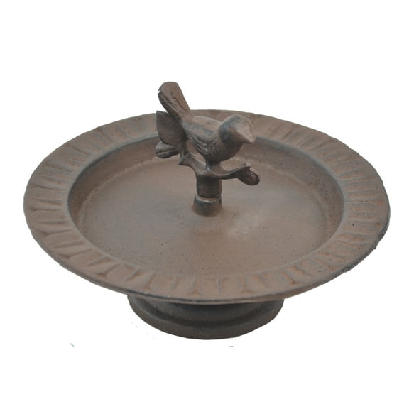 Pedestal Bird Seed Feeder Bath Chickadee Brown Cast Iron 8" Wide by Flag Emotes