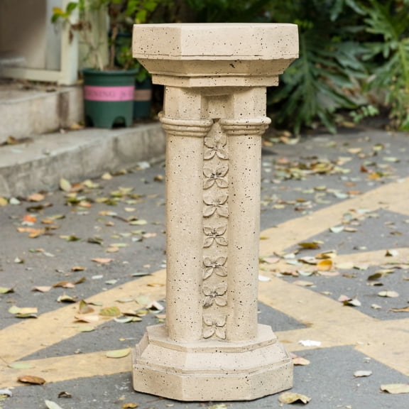 Pedestal Column Plant Stand 23.25 Inch Indoor Outdoor, Magnesium Oxide Planter Pedestal for Entryway Garden