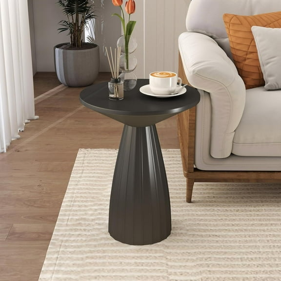 Pedestal Drink Table, Small Round Martini Table, Metal End Table for Small Space, Living Room, Black