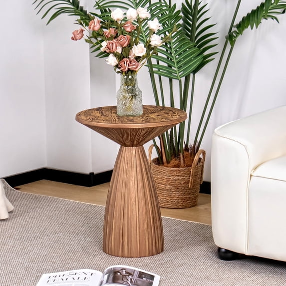 Pedestal Drink Table, Small Round Martini Table, Metal End Table for Small Space, Living Room, Walnut