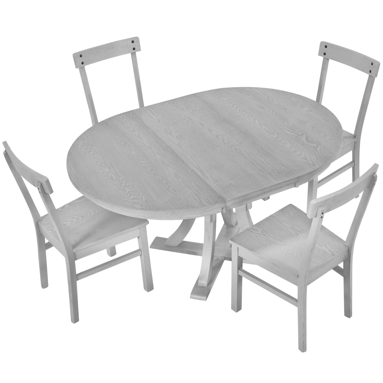 Pedestal Extendable Kitchen Dining Table Set for 4, Rustic Round Wood Dining Table with 15.7 ...