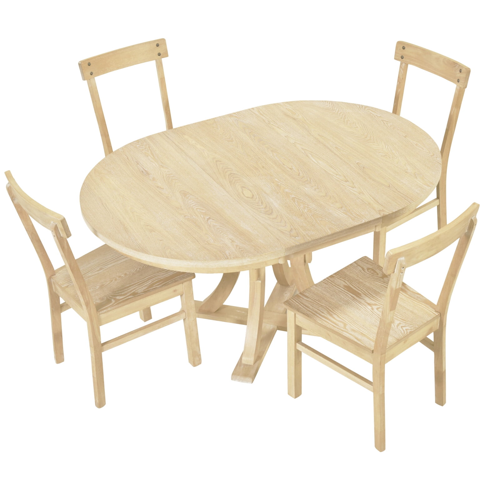 Pedestal Extendable Kitchen Dining Table Set for 4, Rustic Round Wood ...