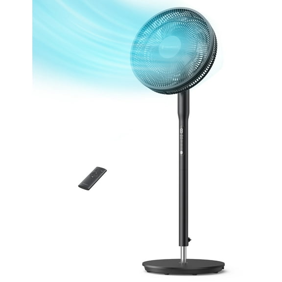 Pedestal Fan, 16" Adjustable Oscillating DC Fan with Remote, 9-Speed, 3-Modes, Less Noise Cooling Fan, Back to School Gift, Black