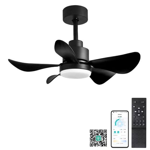 Pedestal Fan, 28' Ceiling Fans with Lights and Remote/APP Control, Low Profile Ceiling Fans with 5 Reversible Blades 3 Colors Dimmable 6 Speeds Ceiling Fan for Bedroom Kitchen, Black Tower Fan
